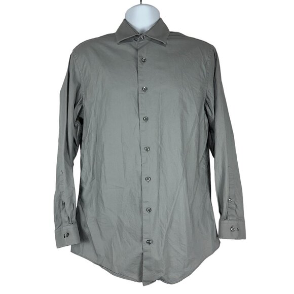 Kenneth Cole Reaction Mens Slim Fit Stretch Long Sleeve Button Up Shirt Grey M - Picture 1 of 7